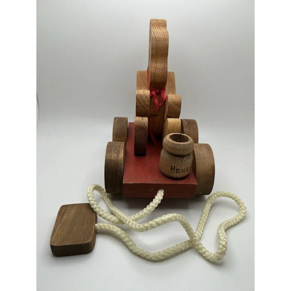 Honey Bear Pull Along Wooden Toy Classic Pooh Child Follow Behind Friend Toddler